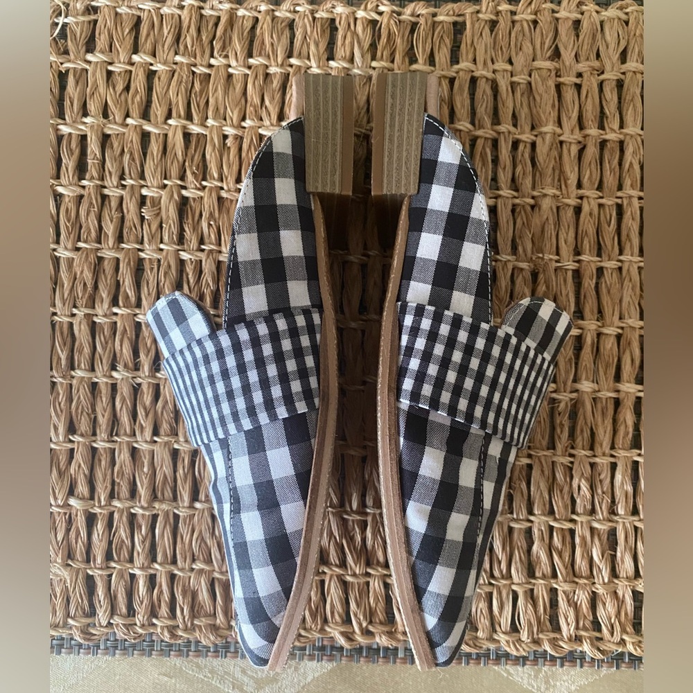 Free People At Ease Loafer Mule Checked Gingham Black White Tan EU 37 US 7 - Picture 14 of 16